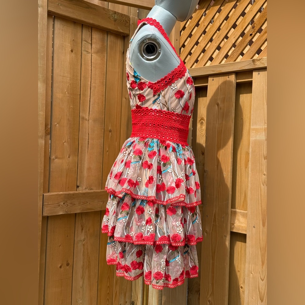 🆕 BRONX & BANCO 🧿 NWOT Ivanka Embroidered Red Ruffled Mini Dress, Sz XS US 2 - Picture 9 of 16